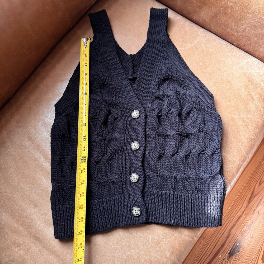 Black Knit Women's Sweater Vest Cotton blend layering knitwear texture cableknit - Picture 5 of 8